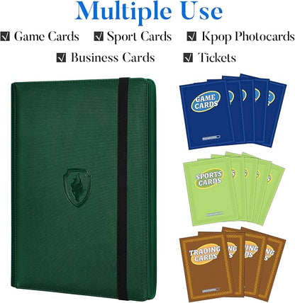 Premium 9 Pocket Card Binder for 540 Cards, Fabmaker PU Cover Trading Card Binder, Sturdy Card Collection Album, Sleek Card Holder Folders for Game Cards & Sports Cards, Dark Green