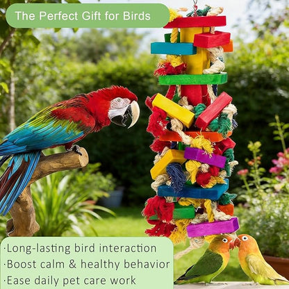 Parrot Toys for Large Birds, Natural Wood Multicolor Durable Chew Toys for Macaws, African Grey & Amazon Parrots, Ideal Pet Gift