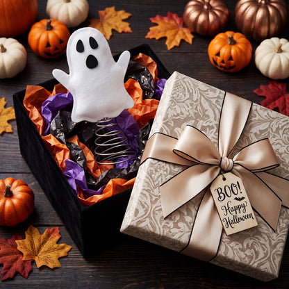 Gejoy 1 Set Halloween Miniature White Ghost Tree Topper Includes Spring Base 4 Inch Tree Ornaments Gift for Colleagues Neighbors Home Halloween Party DIY Decorations