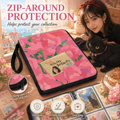 1008 Cute Card Binder 9 Pocket, 3-Ring Trading Card Binder with 56 Page Removable Sleeves, High Storage Waterproof Trading Card Holder Collection Card Album Organizer Case for TCG Cards - Flower