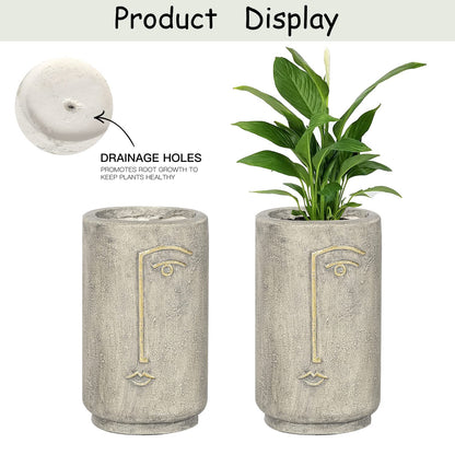 Asense Flower Pots Planters for Outdoor Indoor Garden, Smile Face Head Planter Plant Succulent Pots with Drainage Hole, Faux Concrete, Natural…
