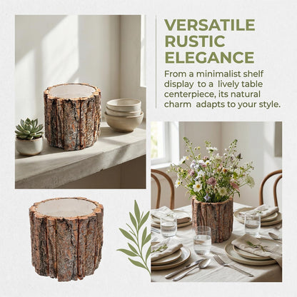 Totority Rustic Wood Bark Planter, Natural Tree Stump Flower Bucket for Indoor Outdoor Decor, Farmhouse Log Pot Centerpiece for Wedding, Patio, Garden & Windowsill, Unique Driftwood Style Vase