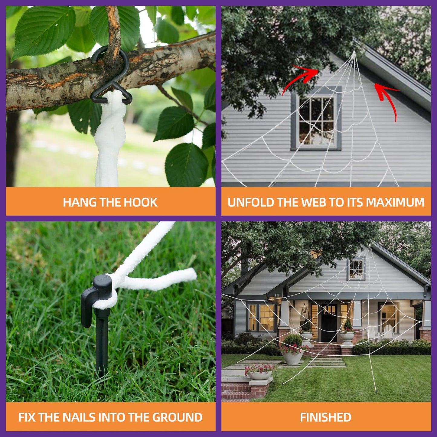 Kendane Halloween Decorations Outdoor and Indoor,250 LED Halloween Spider Web Light Decorations with 59" Giant Spider & 20g Stretch Cobweb,200" Large Light Up Spider Web for Yard(Purple)
