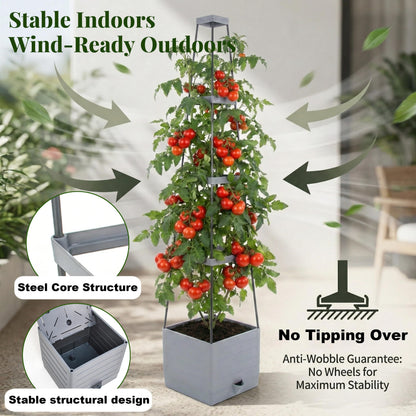 ENNUFO Tomato Planter with Trellis 57", Self Watering Raised Garden Bed with Trellis, Tomato Cages for Garden, Tomato Pots for Growing Tomatoes, Patio Vegetable Planters, Tomato Plant Support Cage