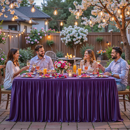 PARTISKY 2 Pack Purple Tablecloths for Rectangle Tables 6ft, Wrinkle Resistant Spandex Table Cover Fitted Stretch Table Cloth with Pleated Ruffle Skirts for Party Banquet Dining Birthday Wedding