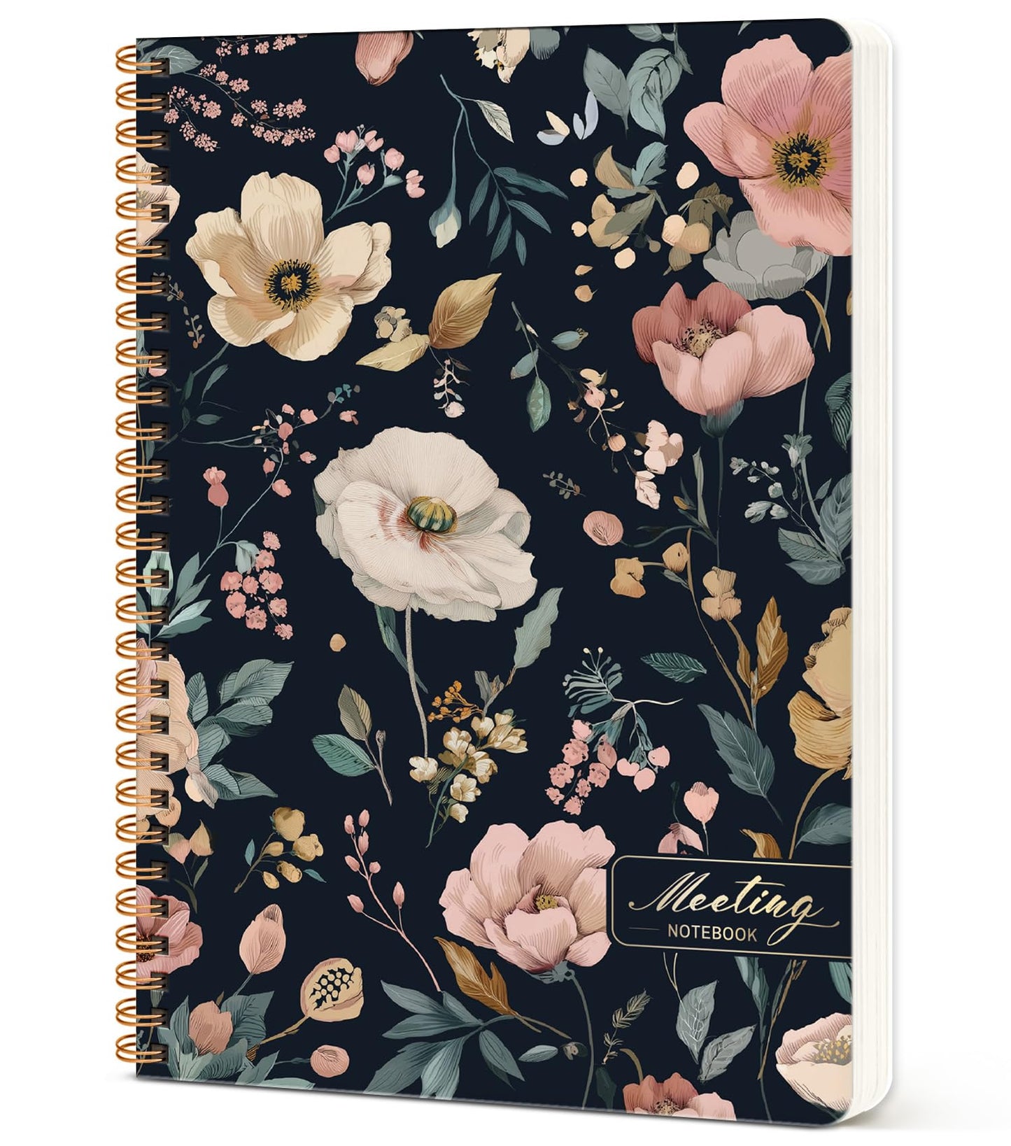 Meeting Notebook for Work Organization - Work notebook with action items, Meeting Minutes Planner Notebook, Perfect Office Supplies for Men & Women - Evening Petals
