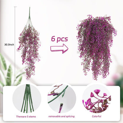 RECUTMS Artificial Hanging Leaves Plants 6Pcs Indoor Fake Flower Swags Faux Vines Ivy Leaves Plastic Greenery Resistant Plastic for Wall Wedding Party Porch Garden Decoration(Fuchsia)