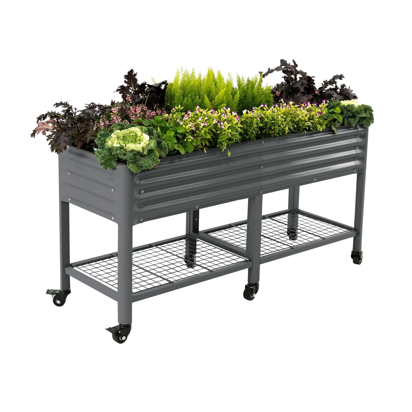 Rolling Elevated Raised Garden Bed-V Series, 2' x 6' Garden Beds with Legs & Storage Rack for Patio & Porch, 1000 Lbs Weight Capacity, Outdoor Planter Box for Vegetables Flower Herbs, Modern Gray