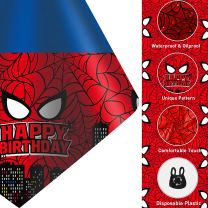 byojia 4Pcs 2in1 Spider Birthday Decorations Tablecloths, 54" x 108" Super Hero Spider Table Cloth Disposable Rectangle Plastic Table Cover for Boys Birthday Party Supplies