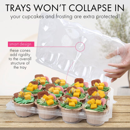 LotFancy (12 Count x 5 Sets) Cupcake Containers with 60 Liners, Plastic Stackable Cupcake Boxes, Disposable Muffin Holder with Detachable Tall Dome Lid, BPA Free, Clear Cupcake Carrier, Standard Size