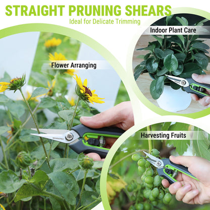 WORKPRO Garden Pruning Shears 2 Pack, 8.5" Bypass Pruning Shears and 6.25" Straight Garden Flower cissors, Garden Clippers Hand Tools for Cutting Flowers, Trimming Plants, Picking Fruits
