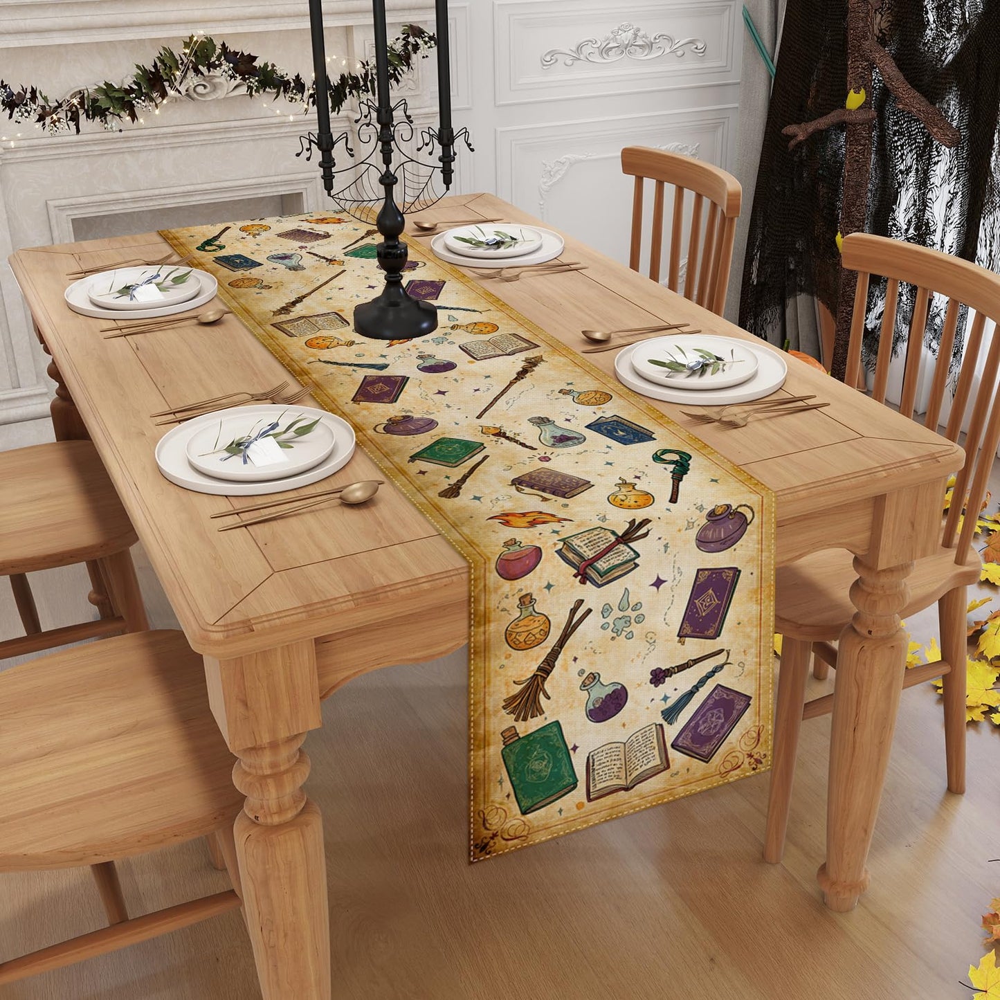 Halloween Table Runner, Halloween Home Kitchen Dining Room Table Decor, Boy Birthday Party Baby Shower Decorations and Supplies for Kids 13x90 Inch