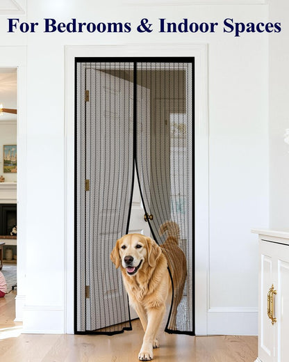 Kitsure Magnetic Screen Door - 38.0'' x 82.0'' Retractable Screen Door Mesh for Entry Door or Sliding Door, Pet & Kid Friendly, Hands-Free Closure Keeps Bugs Out & Lets Breeze in, Stripe Black