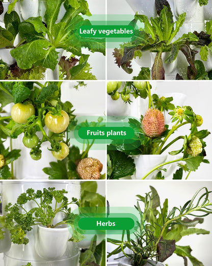 DPROOTS Hydroponic Tower Growing System Kits，30 Pods Vertical Indoor Garden，360° Full-Spectrum Lighs, Automatic Water Circulation System，Suitable for Leafy Greens and Herbs