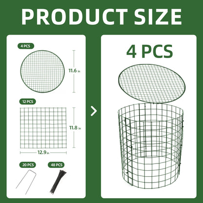 4 Sets of DIY Metal Plant Protectors from Deer, Garden Fencing Animal Barrier Size 11.8 * 12.9 inches, Mesh Plant Cage Chicken Wire Cloche for Plants with Stakes and Nylon Cables