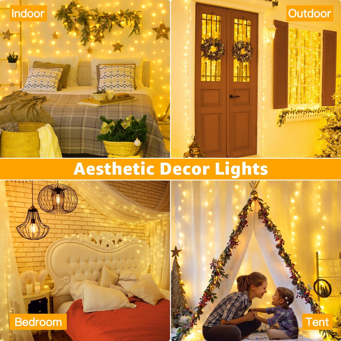 Ollny 120LED 40FT String Lights, Waterproof Connectable Fairy Lights with Timer 8 Modes, Warm White Plug in Christmas Light for Indoor Outdoor Patio Party Bedroom Classroom Decor