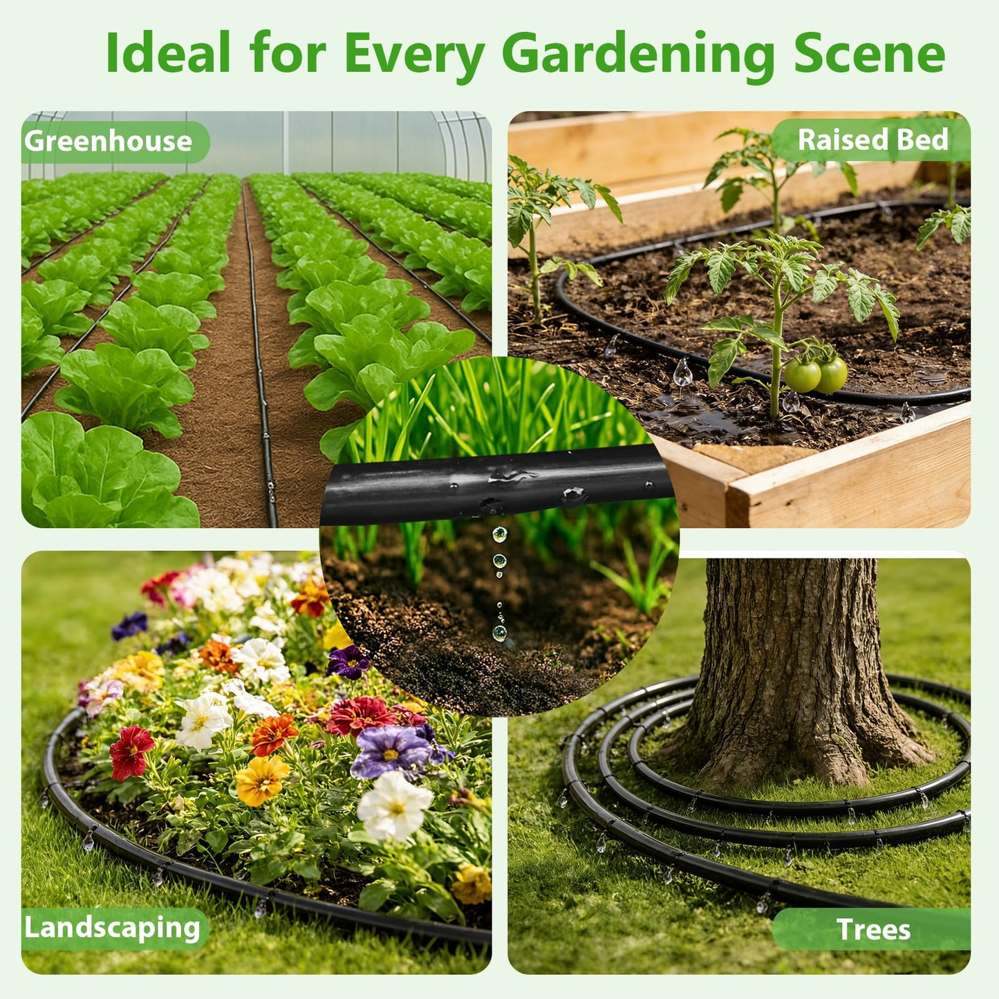 MIXC 1/4" Irrigation Dripline Tubing Kit (100 Ft Roll) with 10Ft 1/2" Main Line, Saving 80% Water, 6" Emitter Spacing, 0.5GPH Emitters Built-in Drip Irrigation Line with 1/4" Push-to-Connect Fittings