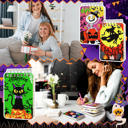 Frienda 12 Pcs Halloween Diamond Painting Notebook Kits for Adults DIY Halloween Diamond Art Journal Notebooks 5d Ghost Gem Dots Cover Notepad Gift Set Journal Art Crafts Accessories with Tools