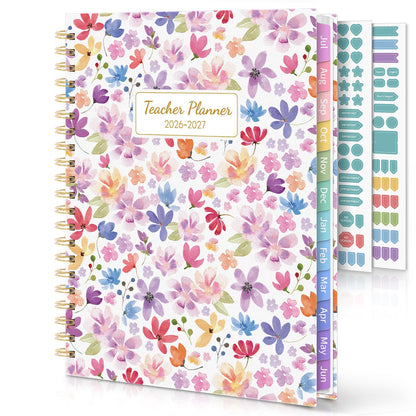 SKYDUE Teacher Planner 2026-2027 Academic Year, 8.5" x 11" Lesson Plan Book, July 2026-June 2027, 162 Pages, Monthly Tabs, Stickers, Weekly Lesson Planning, Student Tracking & Classroom Organization, Floral