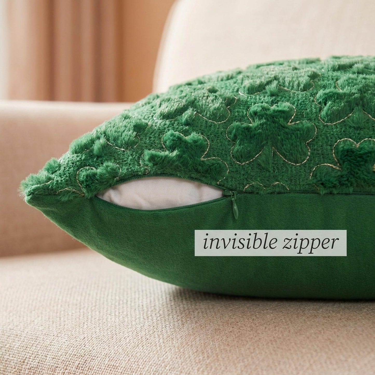 Vermeyen St Patricks Day Pillow Covers 16 x 16 inch Set of 2 3D Embroidered Shamrock Pillow Soft Plush Faux Fur St Patricks Day Decorations for SOFE Bedding Holiday