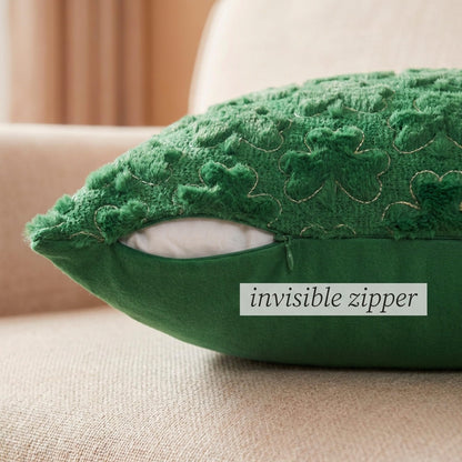 Vermeyen St Patricks Day Pillow Covers 16 x 16 inch Set of 2 3D Embroidered Shamrock Pillow Soft Plush Faux Fur St Patricks Day Decorations for SOFE Bedding Holiday