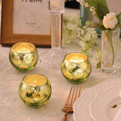 sunnyfuture Green Mercury Glass Votive Candle Holders Set of 12, Round Tealight Candle Holders Bulk for Table Centerpieces, Weddings, Shower Gifts, Christmas, Halloween Party Decorations