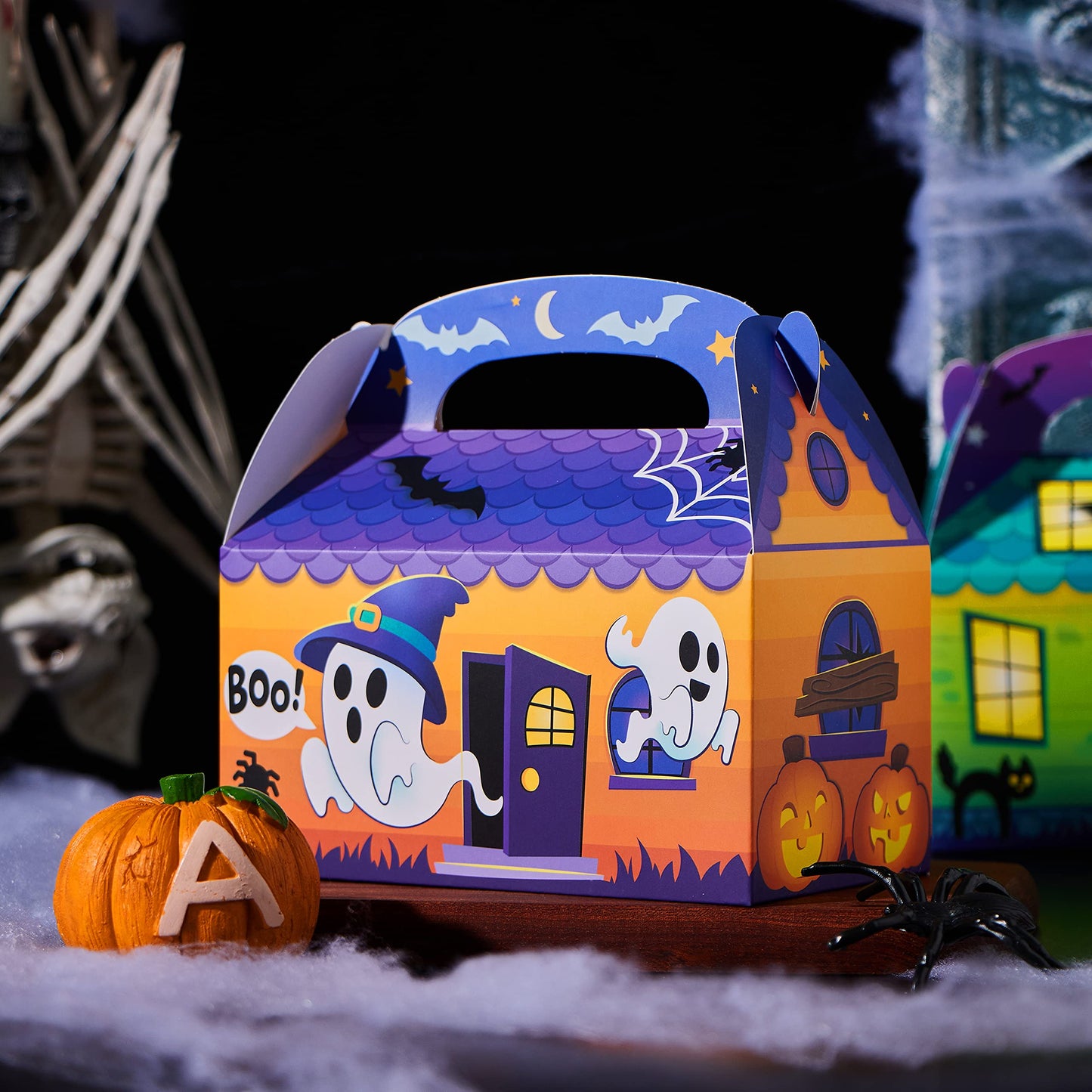 JOYIN 24 PCS Halloween Treat Boxes Cookie Boxes, House Cardboard for Treat Candy Bags Cookies Goodie Bags (5.6"x5.6"x3.2") Trick or Treat for Kids Children Halloween Party Favor Supplies
