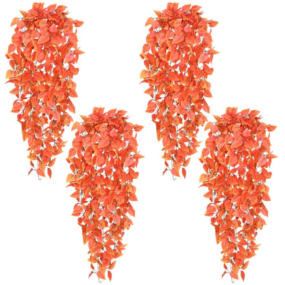BLEUM CADE Fake Hanging Plants, 4pcs Artificial Hanging Plant, Faux Orange Vines Hanging Plant for Wall Home Living Room Indoor Outdoor Fall Decor (No Baskets)