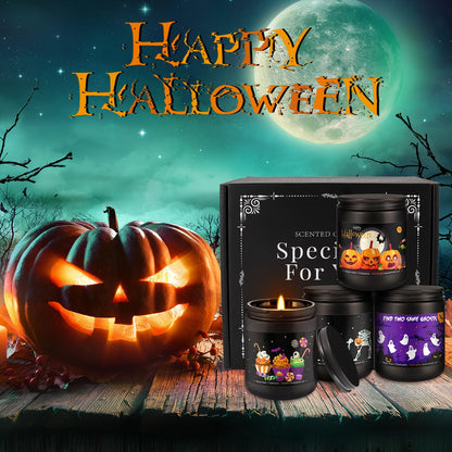 4 Pack 8Oz Halloween Scented Candles for Home Scented Aromatherapy Candles, Soy Wax Autumn Candle Gift Set for Women Men，Home Decoration，Themed Party Decor
