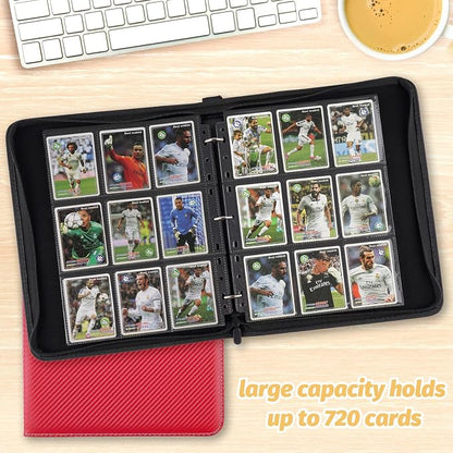 GERMUN 3 Ring 9 Pocket Zipper Card Binder, 720 Double Sided Standard PU Trading Card Album Folder for TCG & Sports Cards, Not Fit Top Loaders (Red)