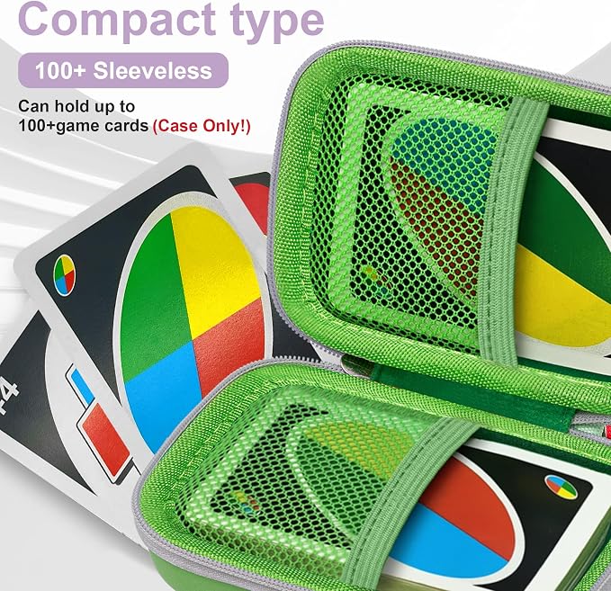 Leayjeen Cards Case Compatible with Skip BO/UNO/Pokemon/Phase 10 Card Game,Fits Up to 108 Cards,Carrying Storage Bag for Travel-Green(Case Only)