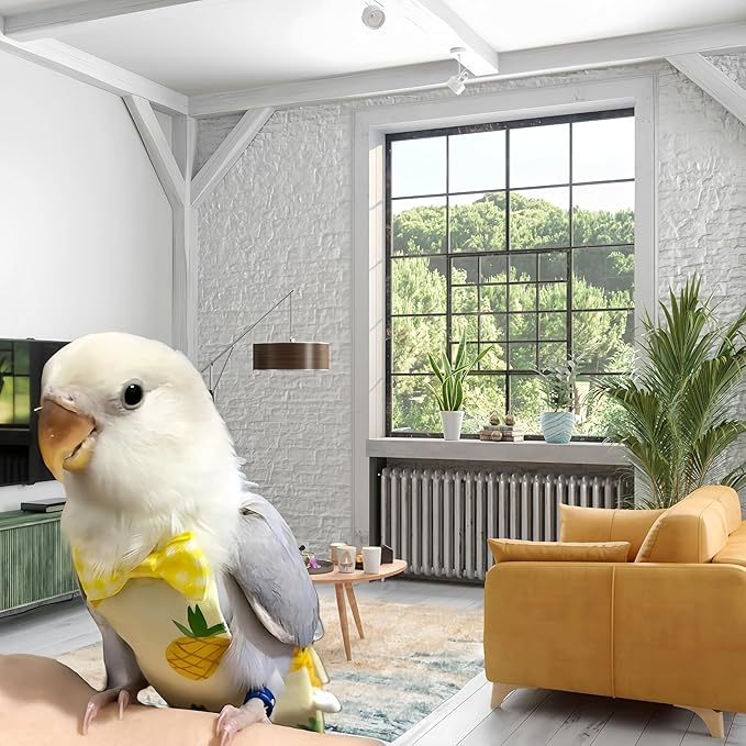 2Pcs Bird Diapers Bird Harness Flight Suits Diapers with 80 Inch Flying Leash Parrot Nappy Washable Cute Urine Wet Suit for Cockatiel Conure Macaw Budgies Parakeet-Pineapple&Watermelon,S