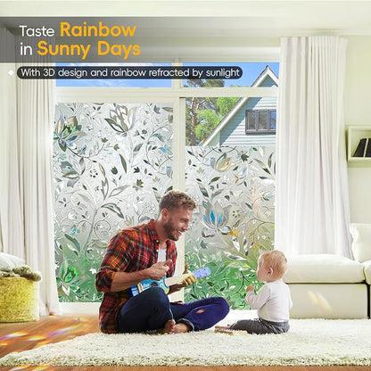 Rainbow Window Privacy Film Decorative, Stained Glass Window Tint for Home, 3D Decals Window Clings for Glass Windows, Static Cling Window Sticker, Suncatcher Window Cover,23.6" by 157.4"