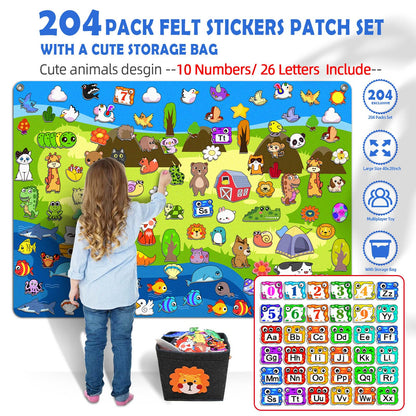 SKOLESK 204Pcs Animals Felt Busy Board Story Set with Storage Bag Preschool Large Wall Storyboard Forest Themed Early Learning Interactive Play Kit Wall Hanging Gift for Toddlers Kids 40 X 28 Inch