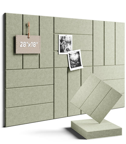 Felt Bulletin Board Tiles -28"x18" with 40 Adhesive Tabs, Cork Board Alternative for Office Decor, Push Pin Board Wall Organizer 6-Pack (Sage)