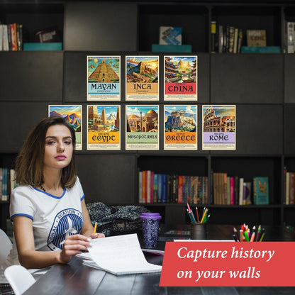 Wallbuddy Ancient Civilization Educational Posters Set of 8 | Social Studies Classroom Learning Materials | Ancient History Posters Unframed Wall Art Prints | Around The World Decorations (12x16)