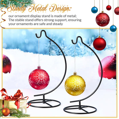 Baderke 4 Pack Ornament Display Stand, 10.43" Height Ornament Hanger, Air Plant Holder Terrariums Hanging Stand Crystal Witch Ball Hanging Hook for Christmas Wedding Home Office Decoration (Black)