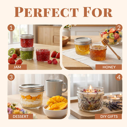 CycleMore 40 Pcs 4oz Clear Glass Mini Mason Jars With Silver Separable Lids and Diamond appearance, Small Spice Canning Jars for Honey, Jam, Jelly, Wedding Favors, Kitchen Food Storage
