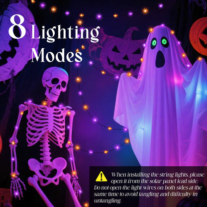 Selarlyt 4-Pack 400LED Solar Halloween Lights，Orange& Purple String Lights，Solar Fairy Lights with 8 Modes， Halloween Lights Outdoor Waterproof for Bedroom Patio Garden Party Yard Decoration