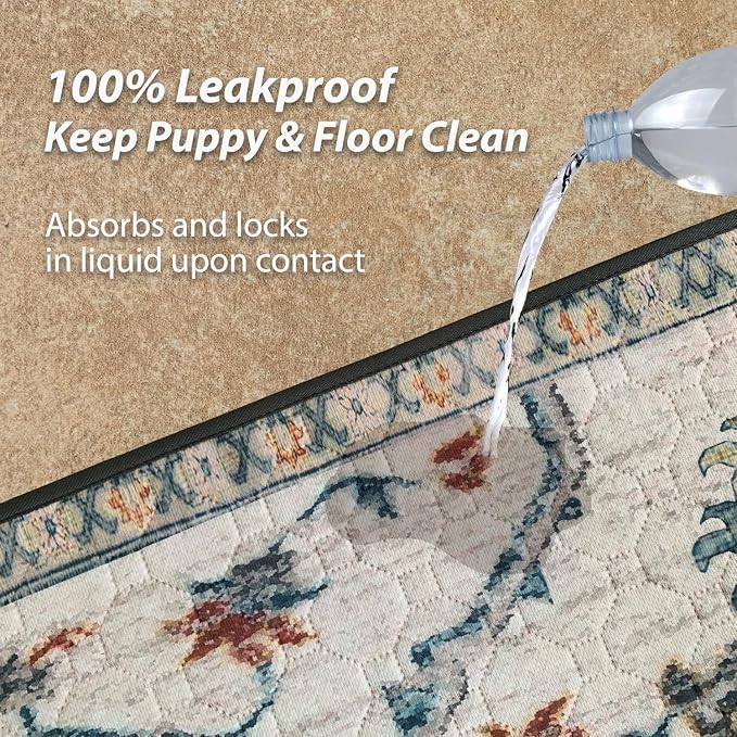 nunubaby Washable Pee Pads for Dogs, Stylish, Non-Slip and Leak-Proof Pee Pads. Reusable Potty Pads for Dogs for Crates and Floors.(Beige/Floral, 36" x36" )