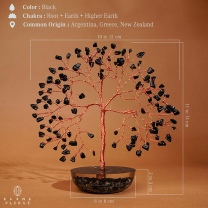 KARMAPLEDGE 7 Chakra Black Obsidian Crystal Tree of Life Positive Energy & Good Luck, Money, Feng Shui Decor, Home and Office Desk Decoration, Spiritual Gifts for Women, for Dad