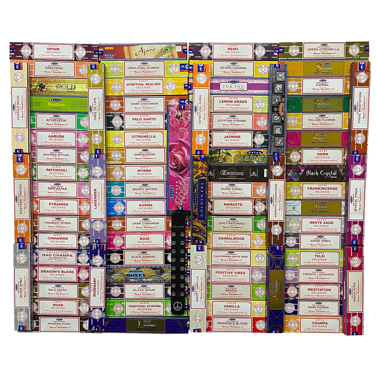 Satya Incense Sticks Variety Pack of 12 Randomly Selected Fragrances and Incense Stick Holder Bundle Total 180 Sticks