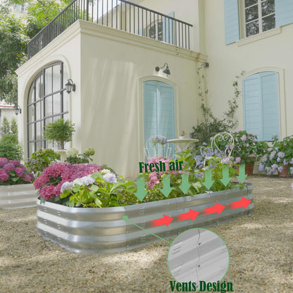 Colorfulbeetle Galvanized Raised Garden Bed Kit with 4 Internal Braces, 67x36x10in Large Metal Planter Raised Beds Outdoor, 0.8mm Thick Steel Outdoor Galvanized Planter with Vents, Silver (2PCS)