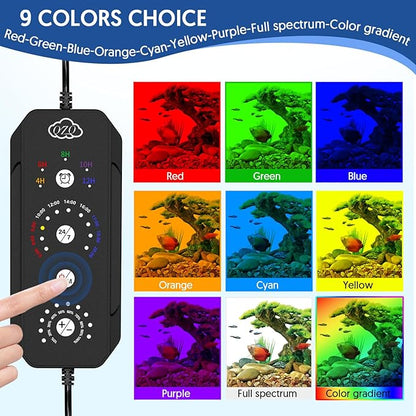 QZQ LED Aquarium Light, 16W Fish Tank Light with 24/7 Lighting Mode, Timer, DIY Mode, Adjustable Brightness, Full Spectrum Aquarium Plant Light with Extendable Brackets for 10-16 Inch Fish Tank