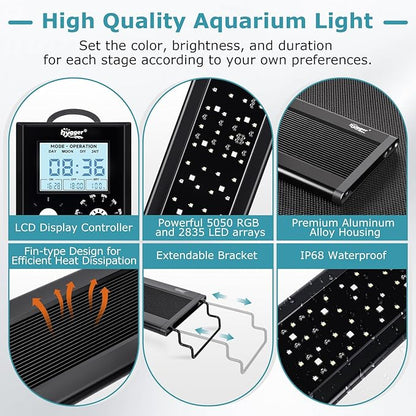 hygger 38W Aquarium Light, 24/7 & DIY Mode Fish Tank Light with Timer, IP68 Waterproof Full Spectrum, 8 Colors, 10 Brightness Day & Night Cycle Memory Function for 29-35 Inch Tank