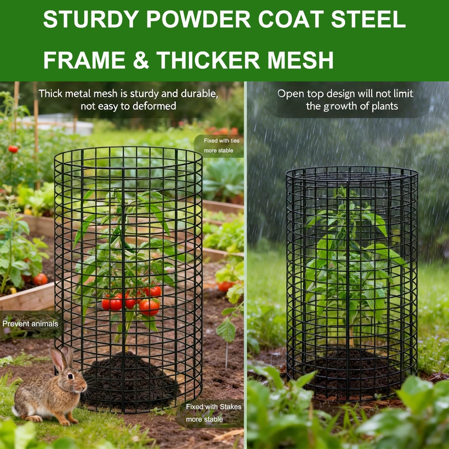 3 Pcs Plant Protector from Animals 12x16 Inch Metal Wire Mesh Garden Plant Cages for Gardening Supplies – Garden Plant Protectors with 30 Cable Ties, 9 Stakes & Gloves