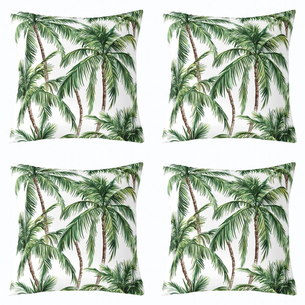 Pack of 2 Palm Tree Print Decorative Throw Pillow Covers, Soft Botanical Palm Leaf Square Cushion Case Set for Couch Sofa Bedroom Living Room, Hawaiian Tropical Pillow Cases Pillowcases, 24x24 Inches