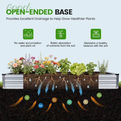 G GOOD GAIN 12x4x1ft Galvanized Raised Garden Bed, Heavy-Duty Metal Planter Boxes Outdoor for Vegetables Flowers Herbs, Silver(1 Pack)