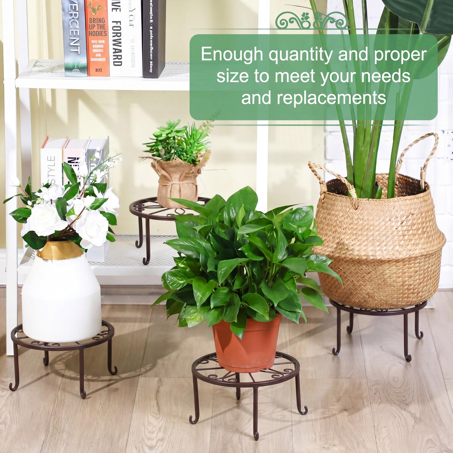 Maitys 12 Pack Metal Plant Stands Outdoor Indoor Heavy Duty Flower Potted Holder Anti-Rust Plant Pot Shelf Round Flower Display Rack for Porch Garden (Bronze)