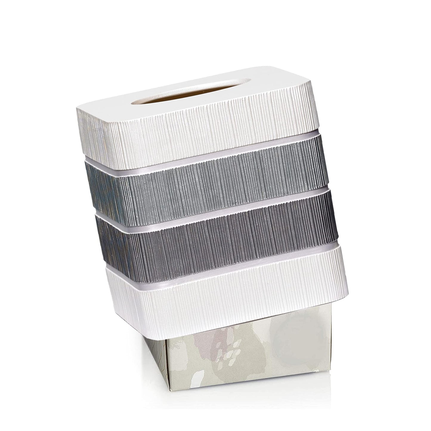Modern Line Stylish Tissue Box Holder - Modern Classic Luxury Decor with Western Design - Square Tissue Cover for Bathroom, by Zahari Home